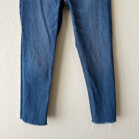 NOEND High Rise Straight Cropped Jeans Blue Denim Frayed Cotton - Picture 6 of 14